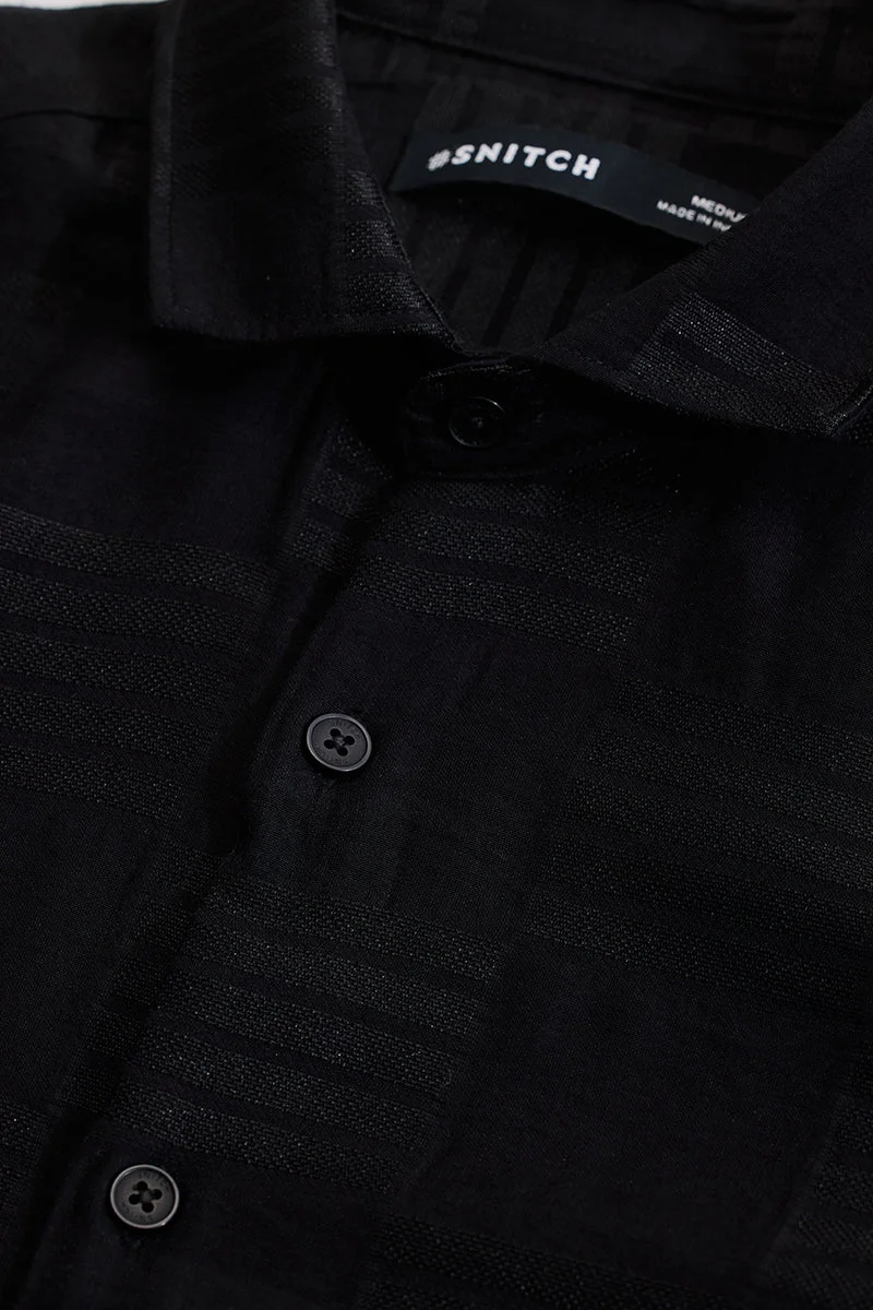 سنيتش Black Self-Design Slim Fit Shirt